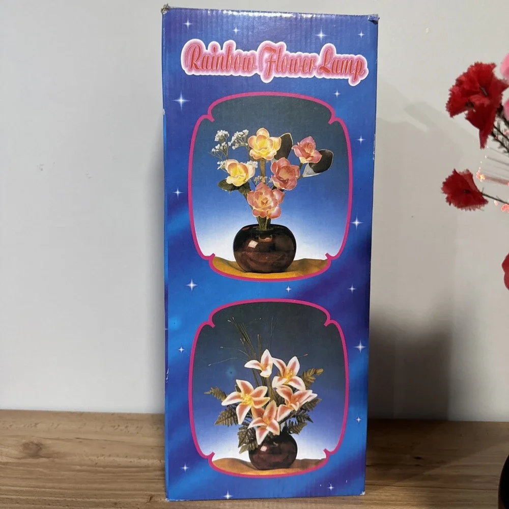 Vintage Fiber Optic Rainbow Flower Lamp Color Changing Bouquet with Vase